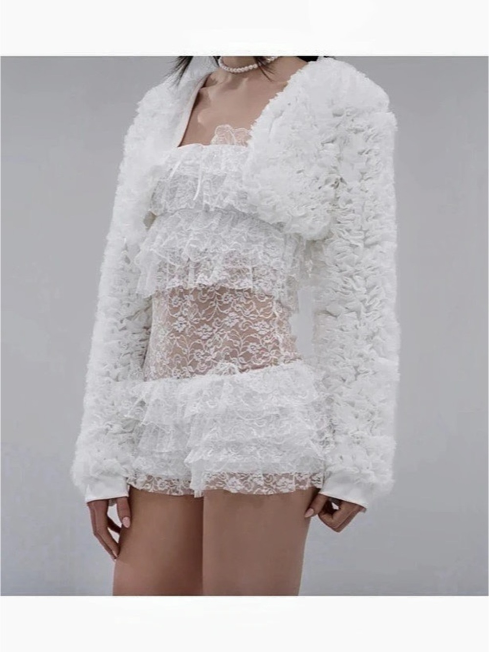 Akira Ripley Wide Ruffle Jacket White - Picture 5 of 5